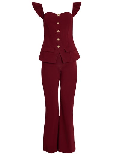 Quiz Red Frill Sleeve Jumpsuit
