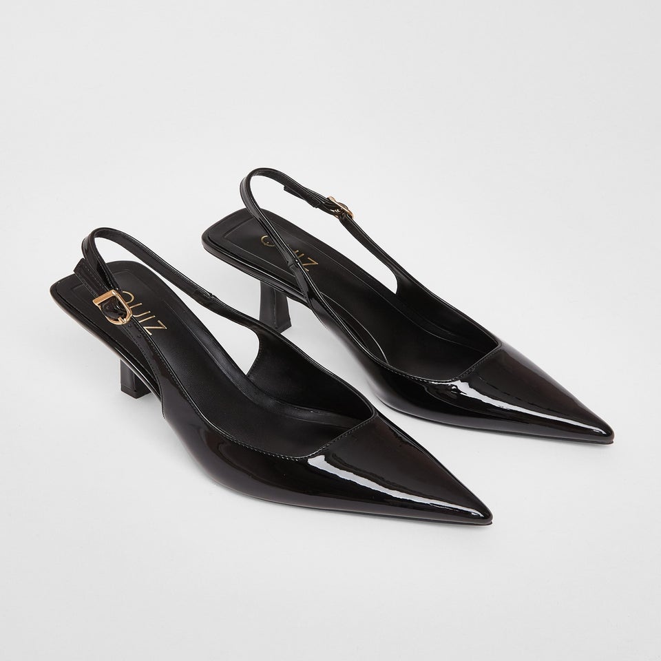 Quiz Black Faux Leather Court Heels