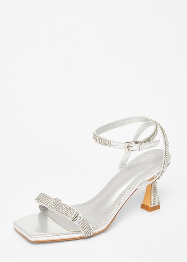Quiz Silver Diamante Bow Front Heels