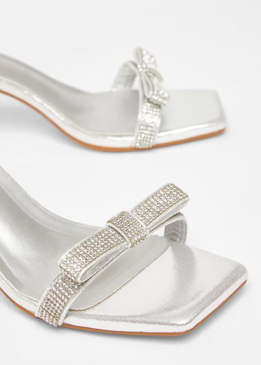 Quiz Silver Diamante Bow Front Heels