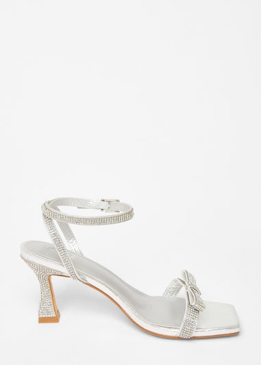 Quiz Silver Diamante Bow Front Heels