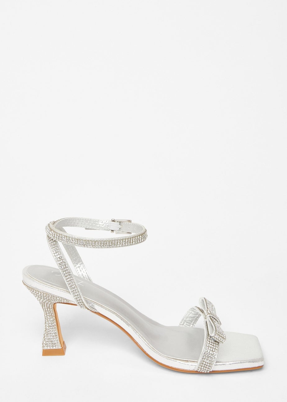 Quiz Silver Diamante Bow Front Heels