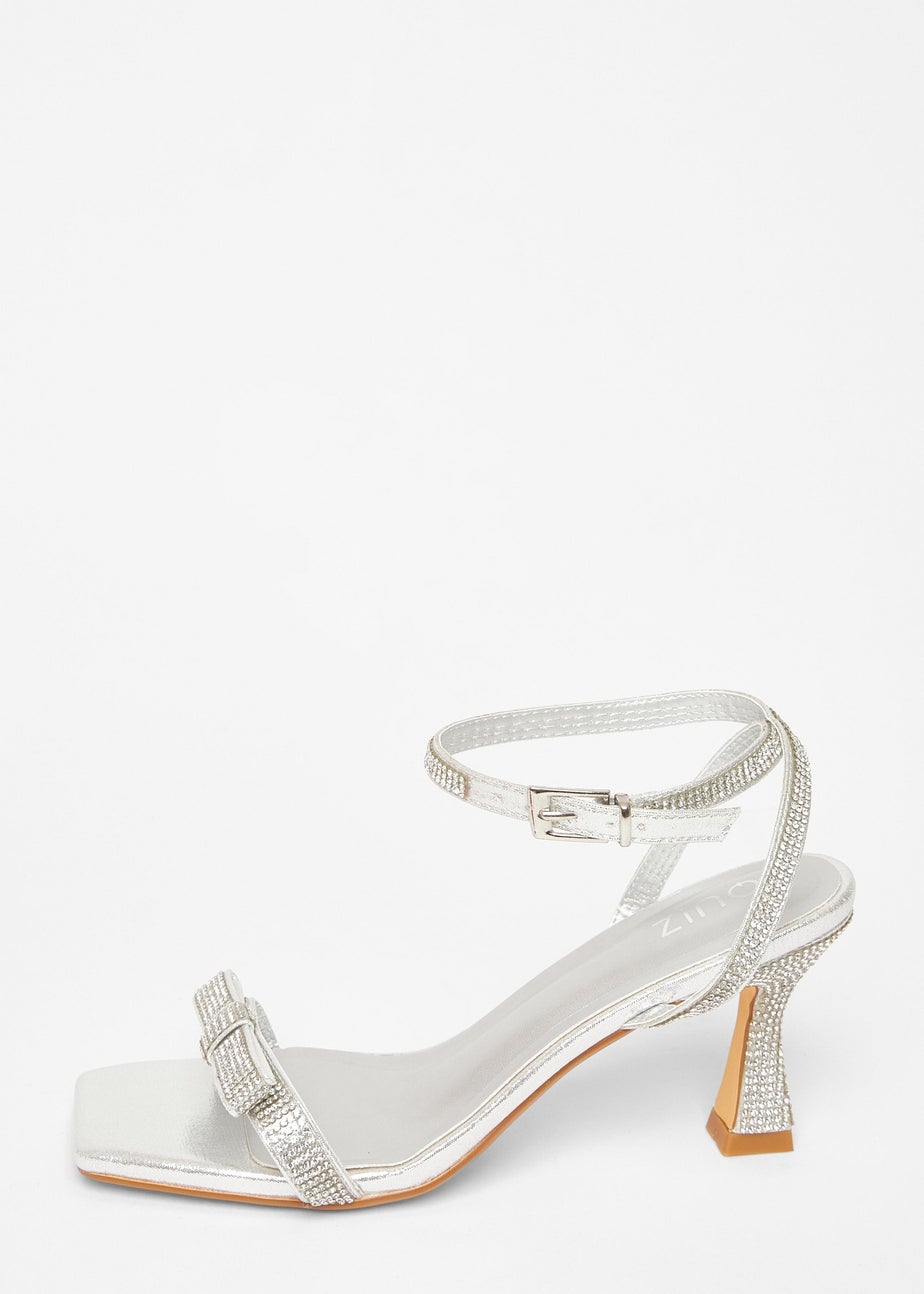 Quiz Silver Diamante Bow Front Heels
