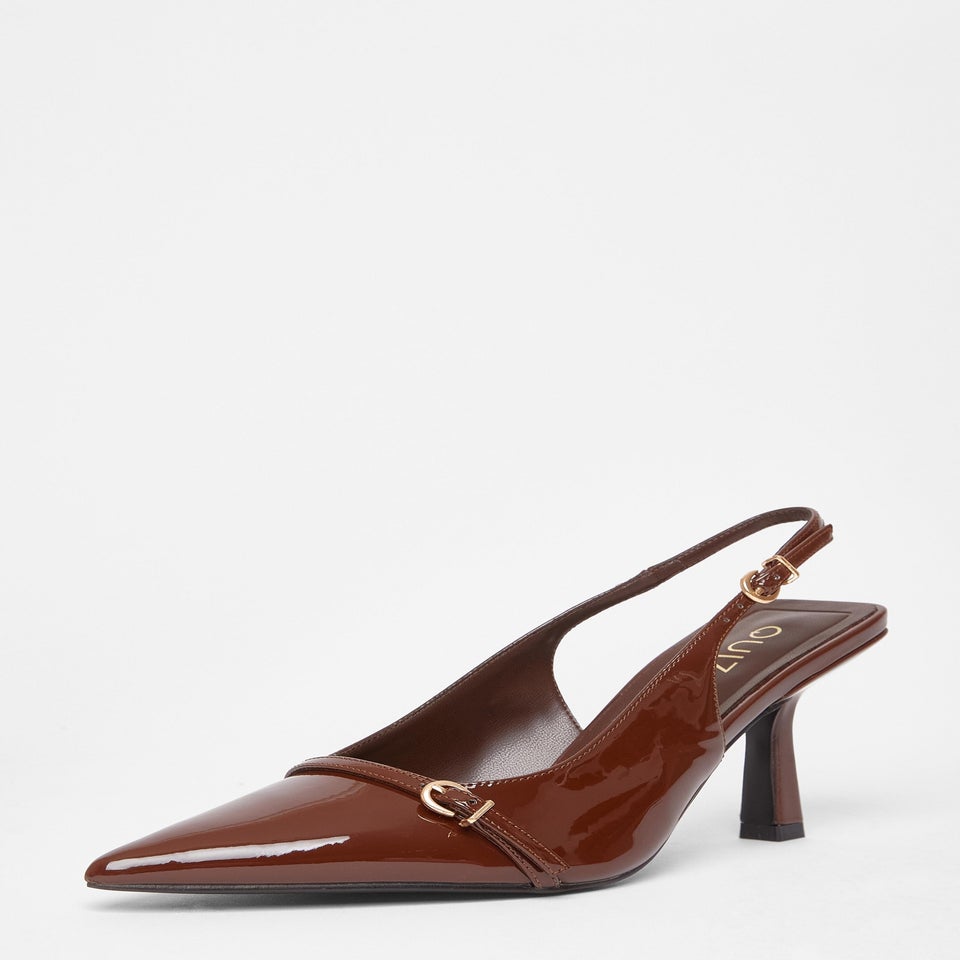 Quiz Brown Wide Fit Slingback Court Heels