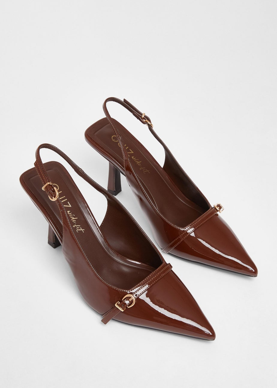 Quiz Brown Wide Fit Slingback Court Heels
