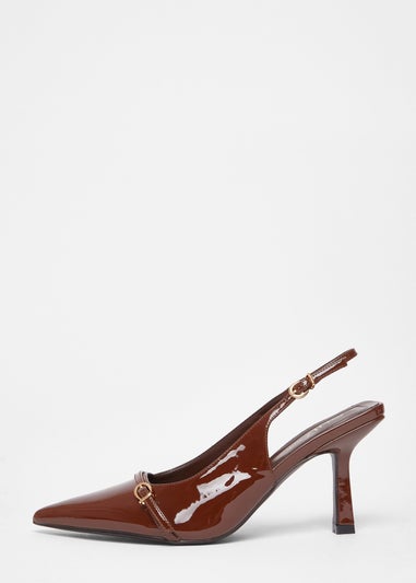 Quiz Brown Wide Fit Slingback Court Heels