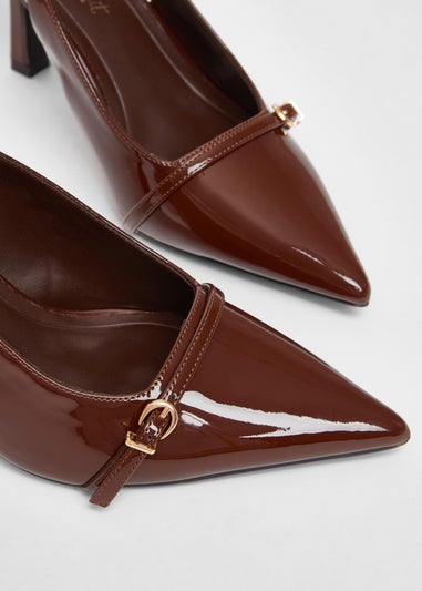 Quiz Brown Wide Fit Slingback Court Heels