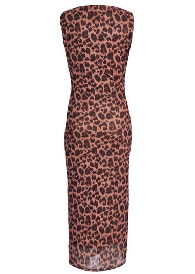 Quiz Brown Mesh Leopard Print Midi Dress