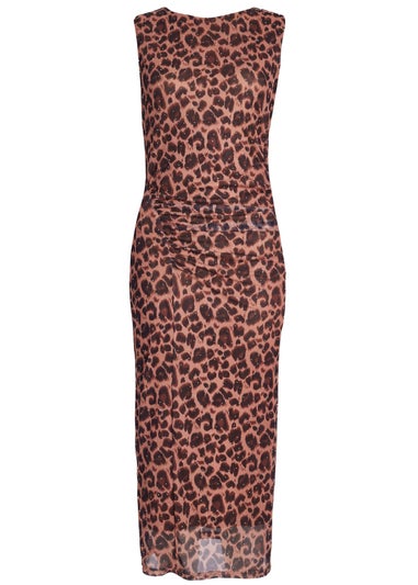 Quiz Brown Mesh Leopard Print Midi Dress