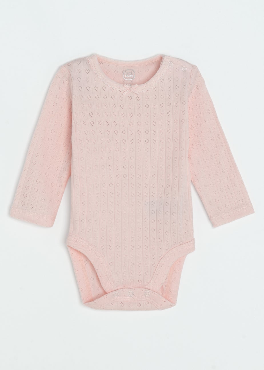 Cool Club Pink Ribbed Long Sleeve Bodysuits with Bow  3-Pack(1-36 mnths)