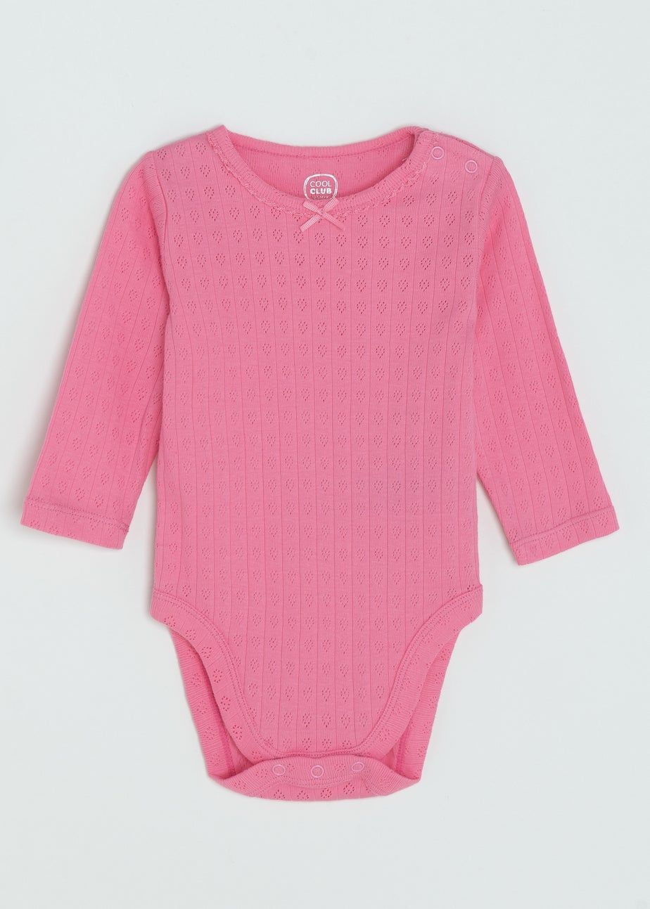 Cool Club Pink Ribbed Long Sleeve Bodysuits with Bow  3-Pack(1-36 mnths)