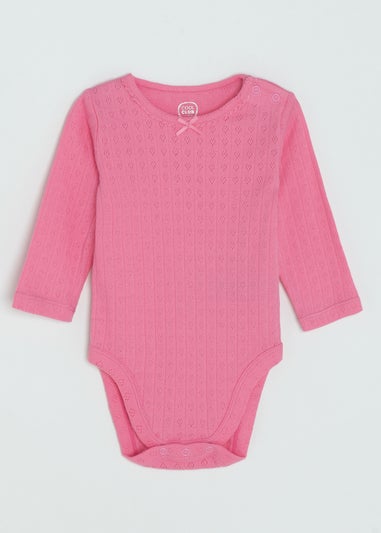 Cool Club Pink Ribbed Long Sleeve Bodysuits with Bow  3-Pack(1-36 mnths)