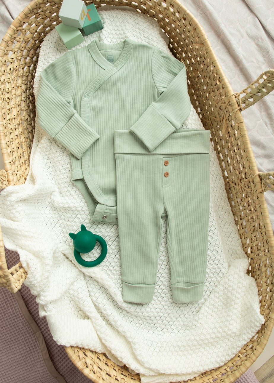 Cool Club Green Ribbed Bodysuit & Trousers Outfit  2-Piece Set (0-9 mnths)