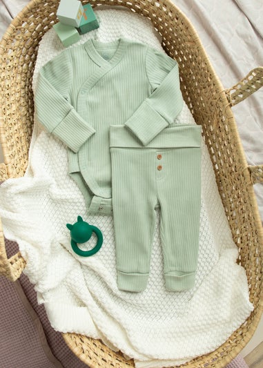 Cool Club Green Ribbed Bodysuit & Trousers Outfit  2-Piece Set (0-9 mnths)