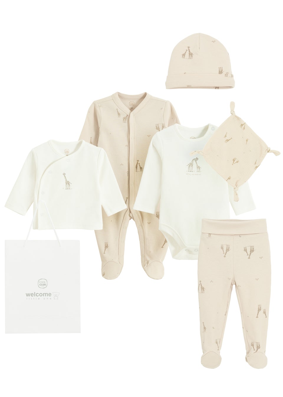 Cool Club Beige Printed Baby Gift 6-Piece Set (1-9 mnths)
