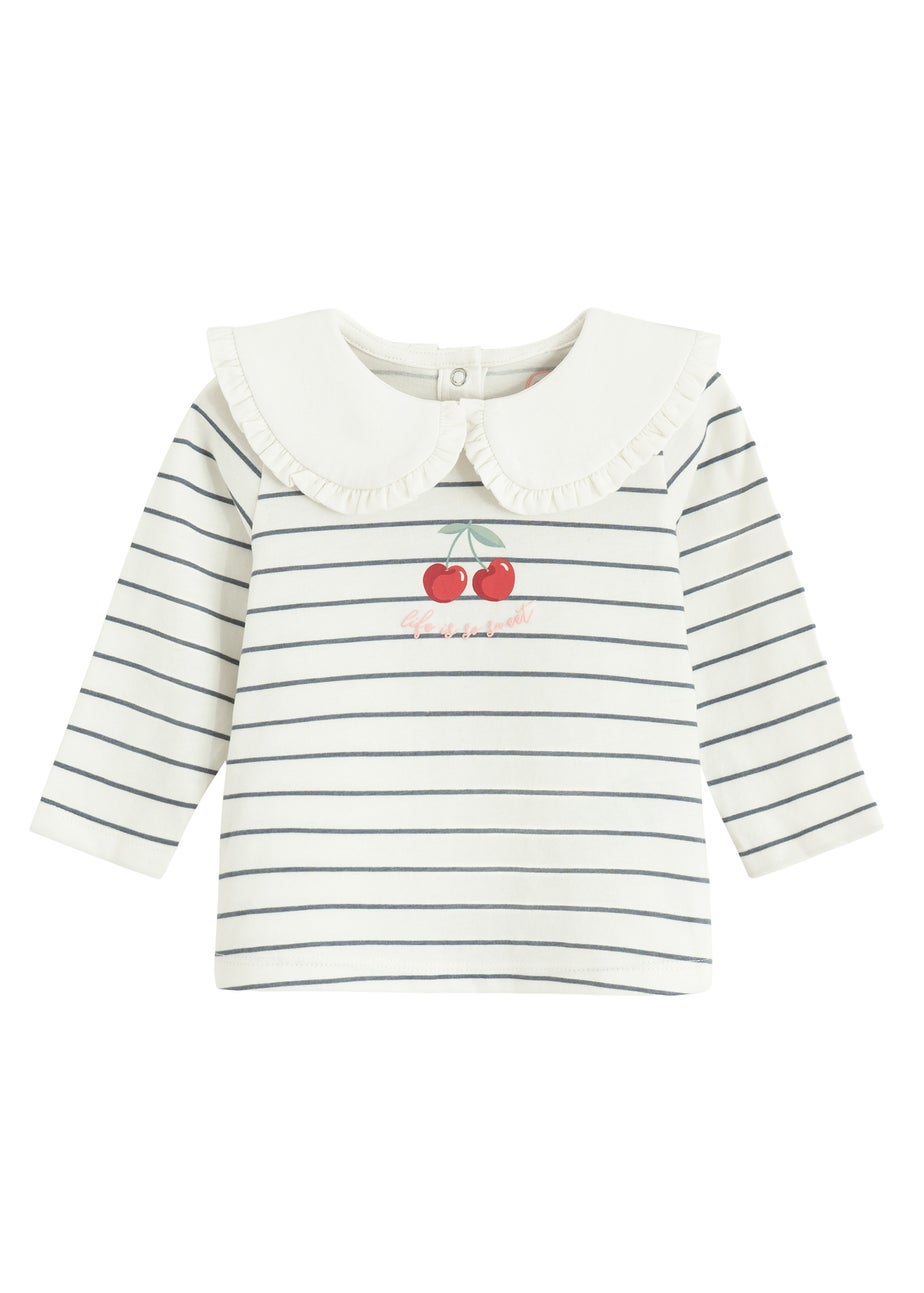 Cool Club White Long Sleeve Printed Over-Sized Collar Top (3-24 mnths)