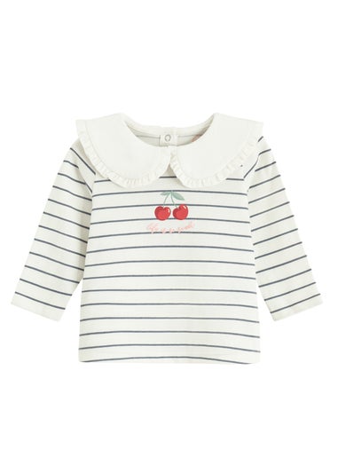 Cool Club White Long Sleeve Printed Over-Sized Collar Top (3-24 mnths)