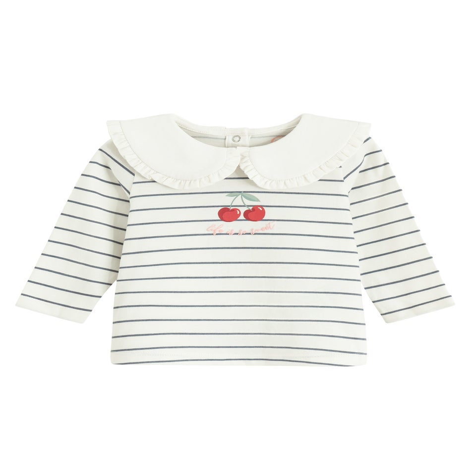 Cool Club White Long Sleeve Printed Over-Sized Collar Top (3-24 mnths)