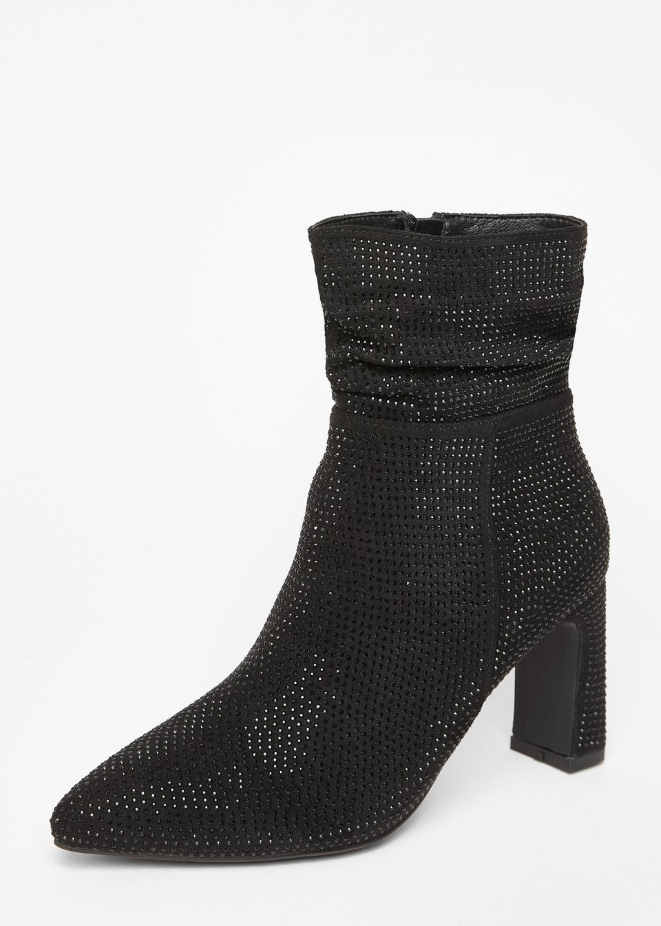 Quiz Black Diamante Heeled Boots
