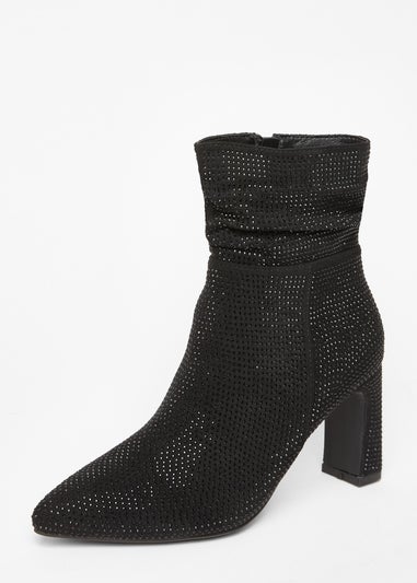Quiz Black Diamante Heeled Boots