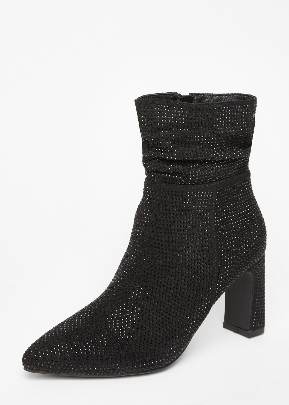 Quiz Black Diamante Heeled Boots