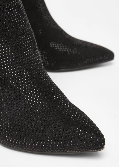 Quiz Black Diamante Heeled Boots