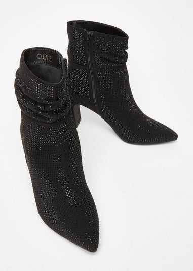 Quiz Black Diamante Heeled Boots
