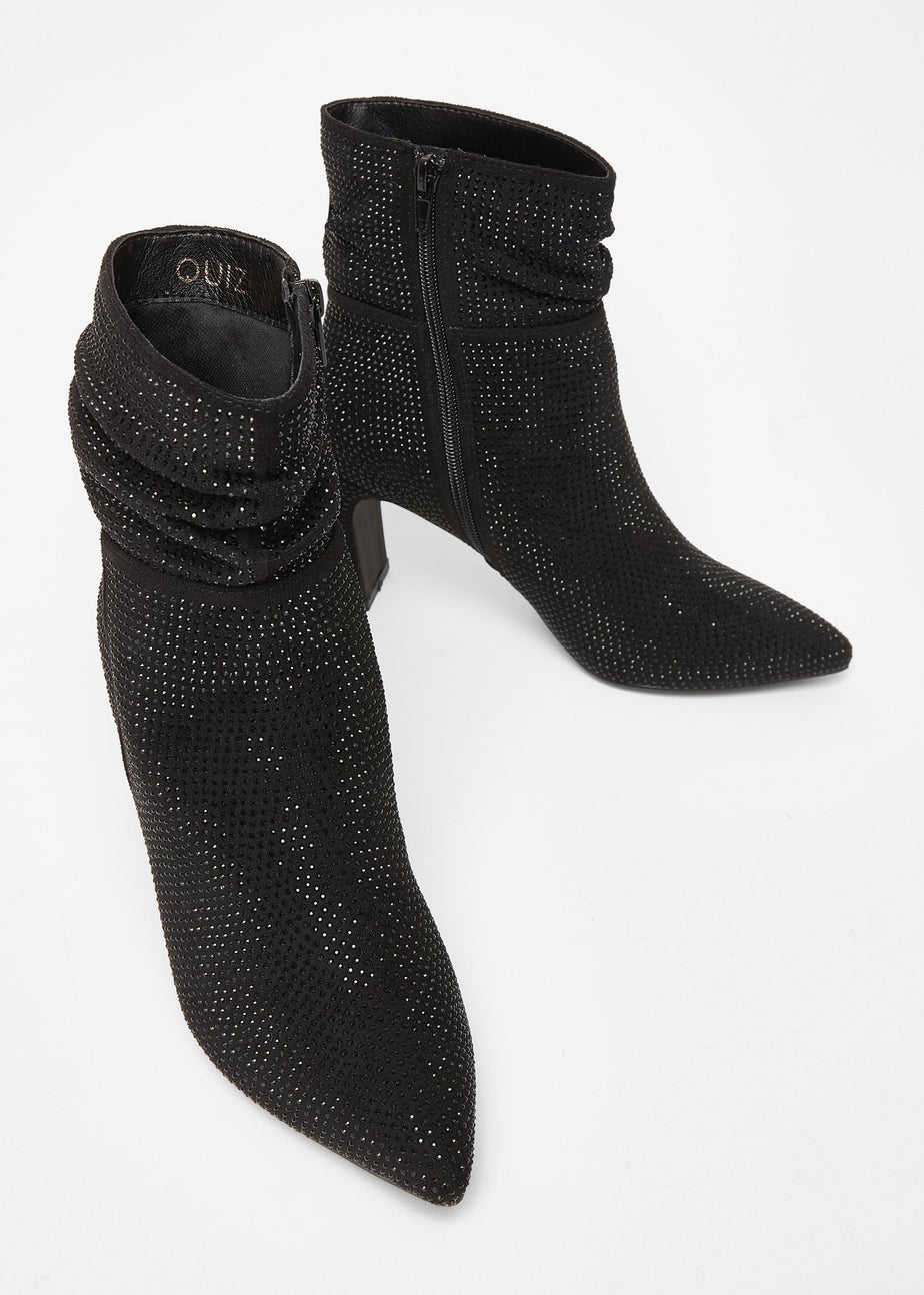 Quiz Black Diamante Heeled Boots