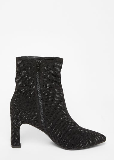 Quiz Black Diamante Heeled Boots