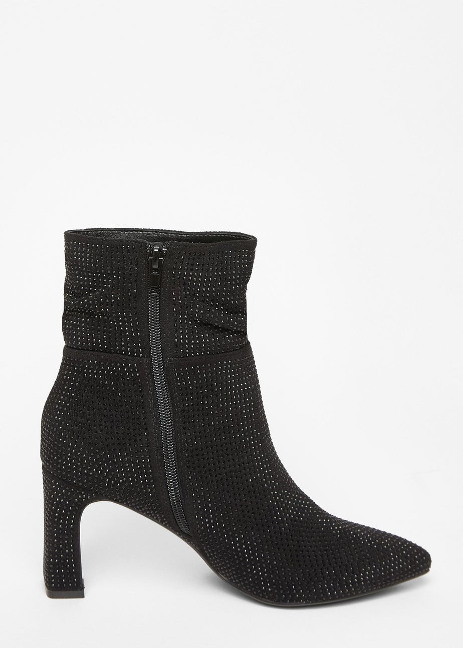 Quiz Black Diamante Heeled Boots