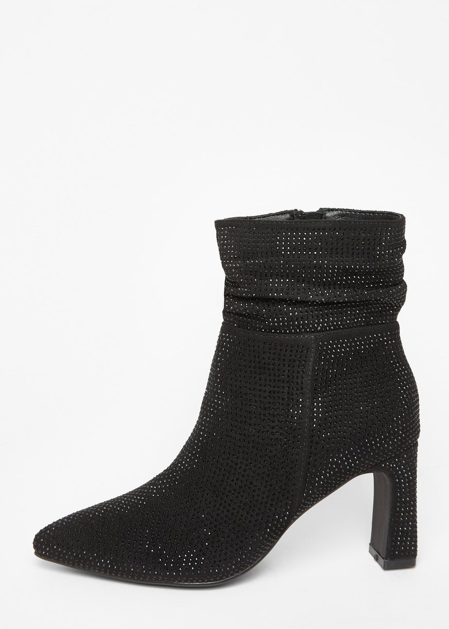 Quiz Black Diamante Heeled Boots