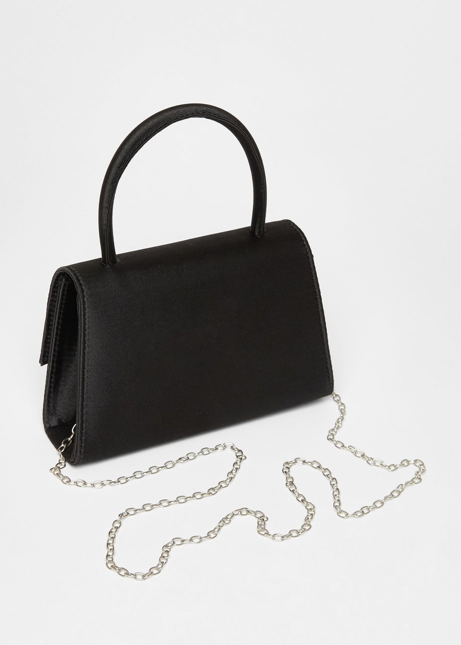 Quiz Black Diamante Bow Top Handle Bag