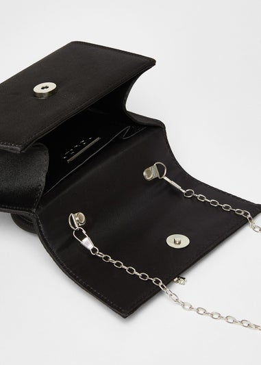 Quiz Black Diamante Bow Top Handle Bag