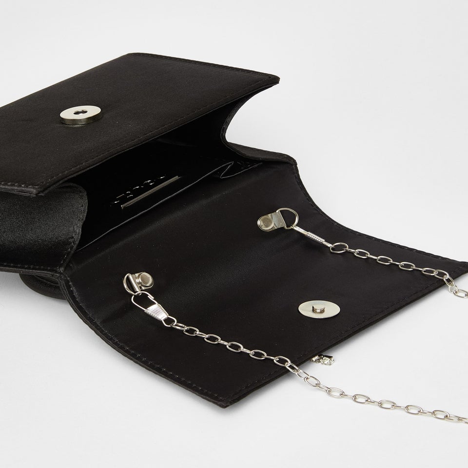 Quiz Black Diamante Bow Top Handle Bag