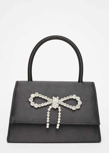 Quiz Black Diamante Bow Top Handle Bag