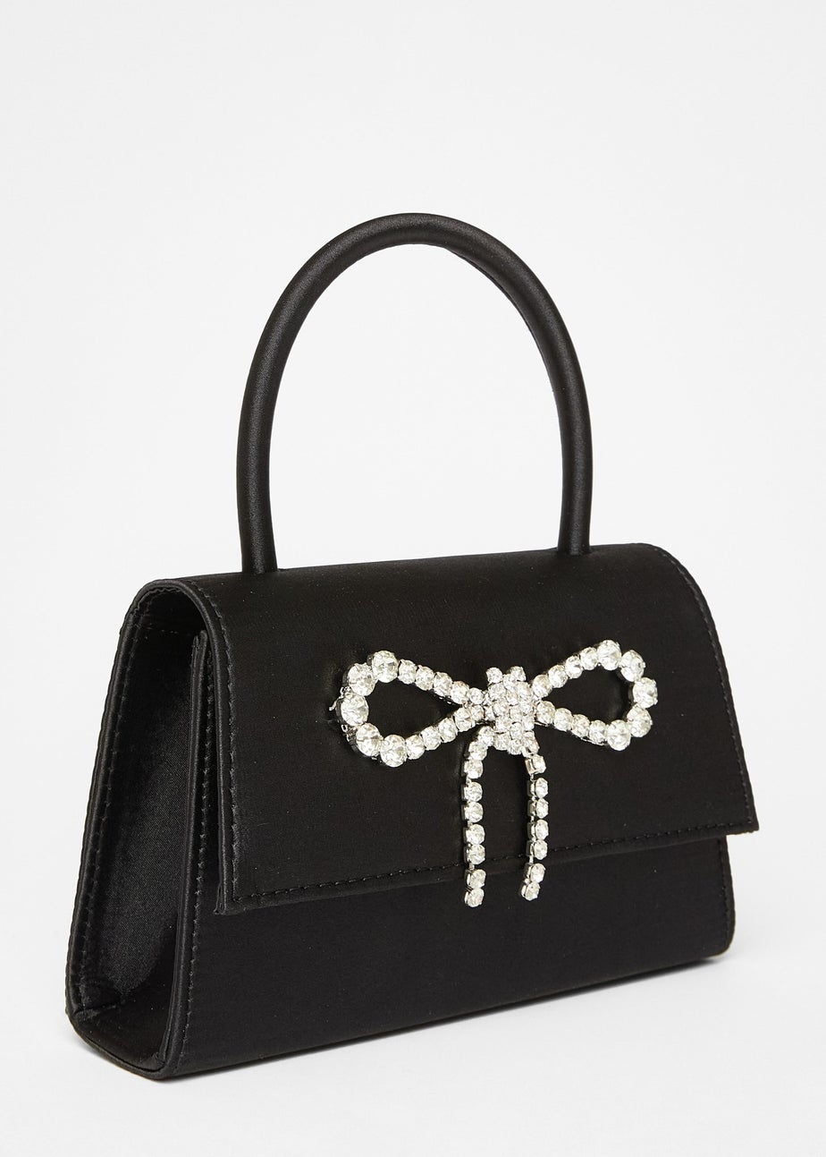 Quiz Black Diamante Bow Top Handle Bag