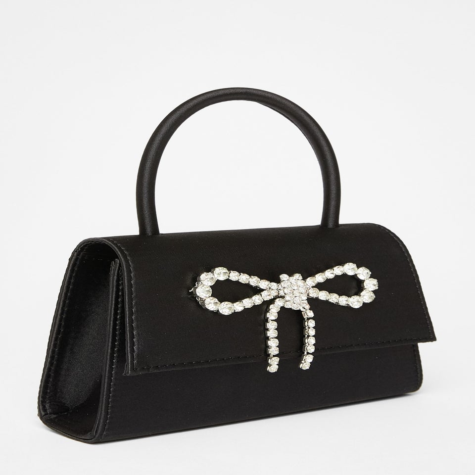 Quiz Black Diamante Bow Top Handle Bag