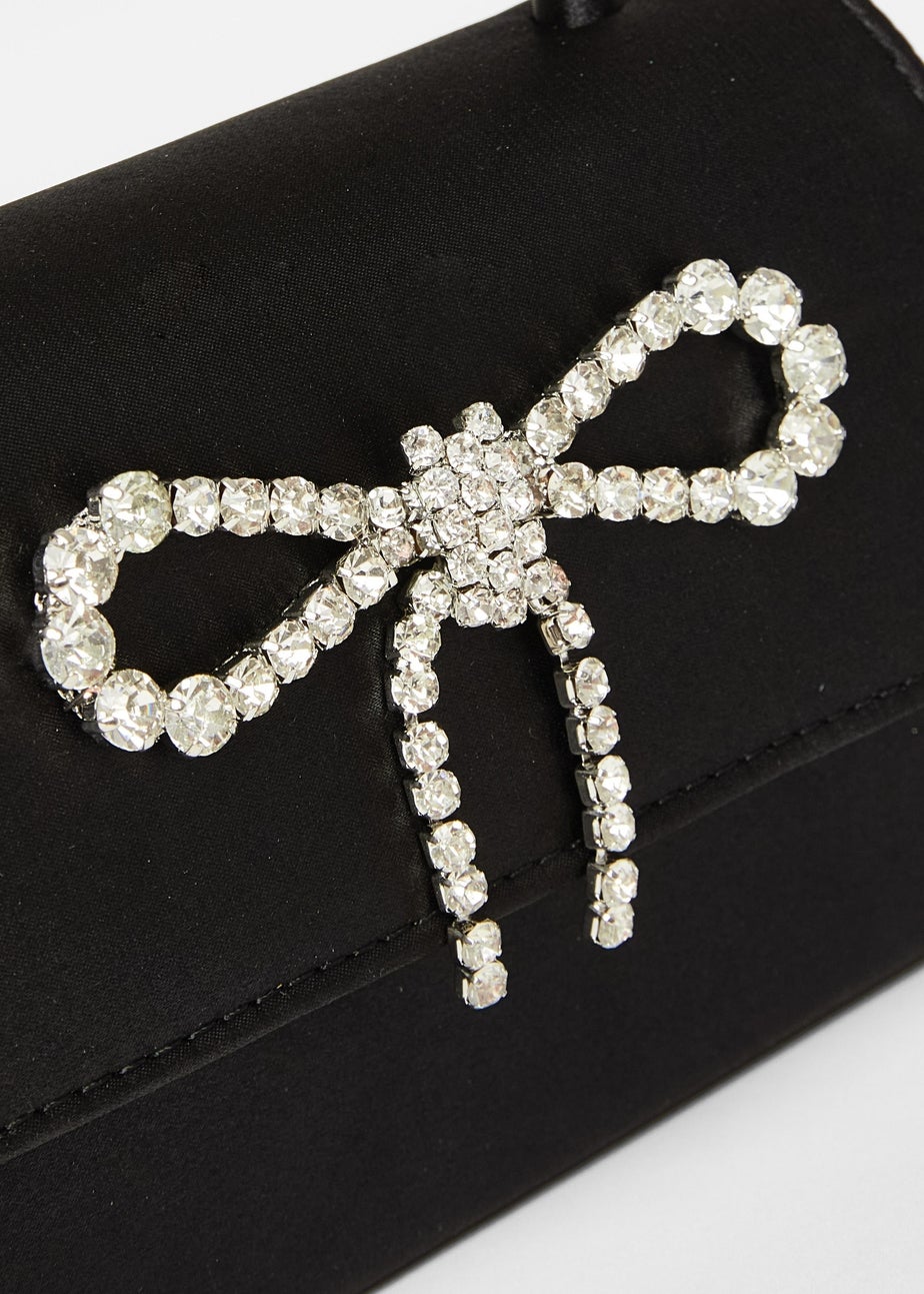 Quiz Black Diamante Bow Top Handle Bag