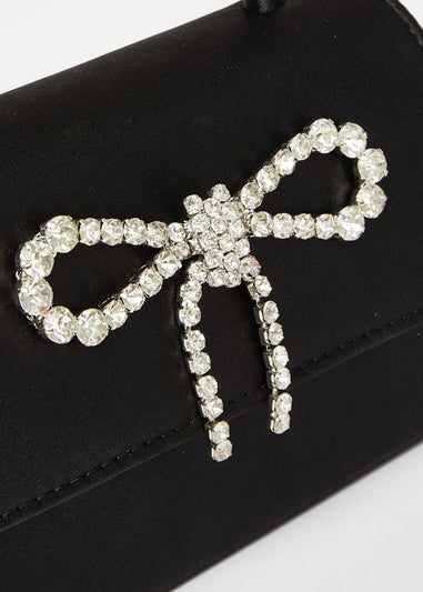 Quiz Black Diamante Bow Top Handle Bag