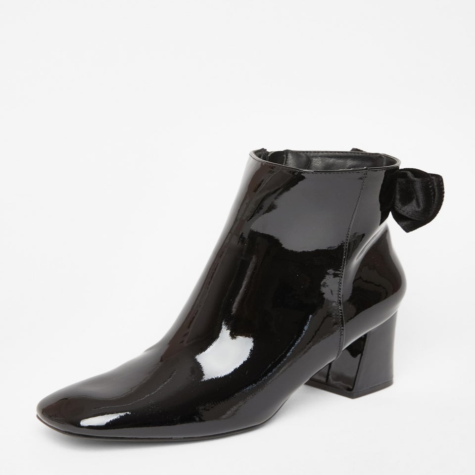 Quiz Black Patent Bow Back Ankle Boot