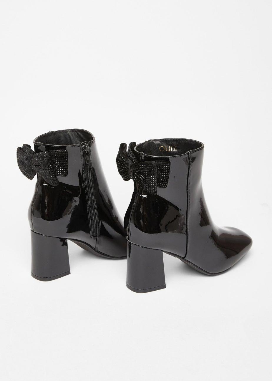 Quiz Black Patent Bow Back Ankle Boot