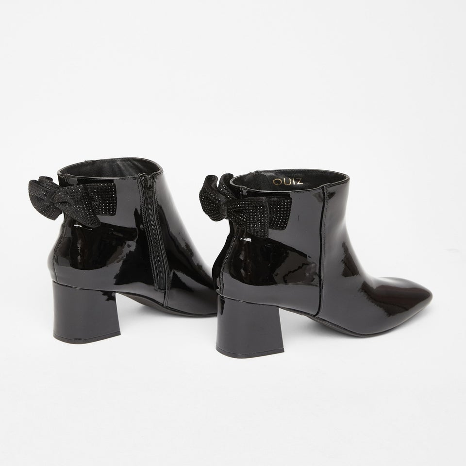 Quiz Black Patent Bow Back Ankle Boot