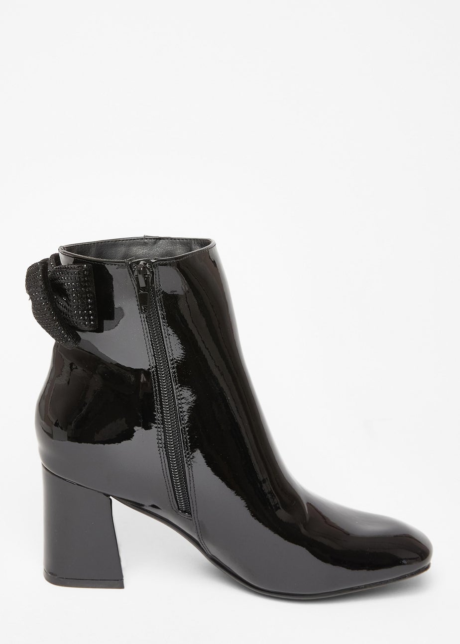 Quiz Black Patent Bow Back Ankle Boot