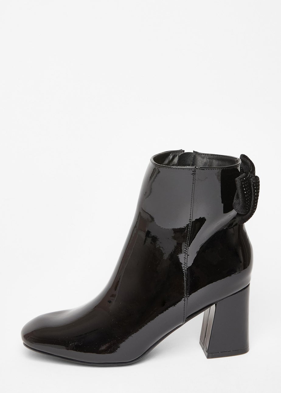 Quiz Black Patent Bow Back Ankle Boot