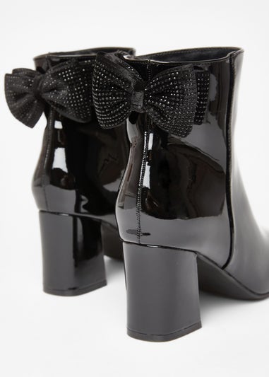 Quiz Black Patent Bow Back Ankle Boot