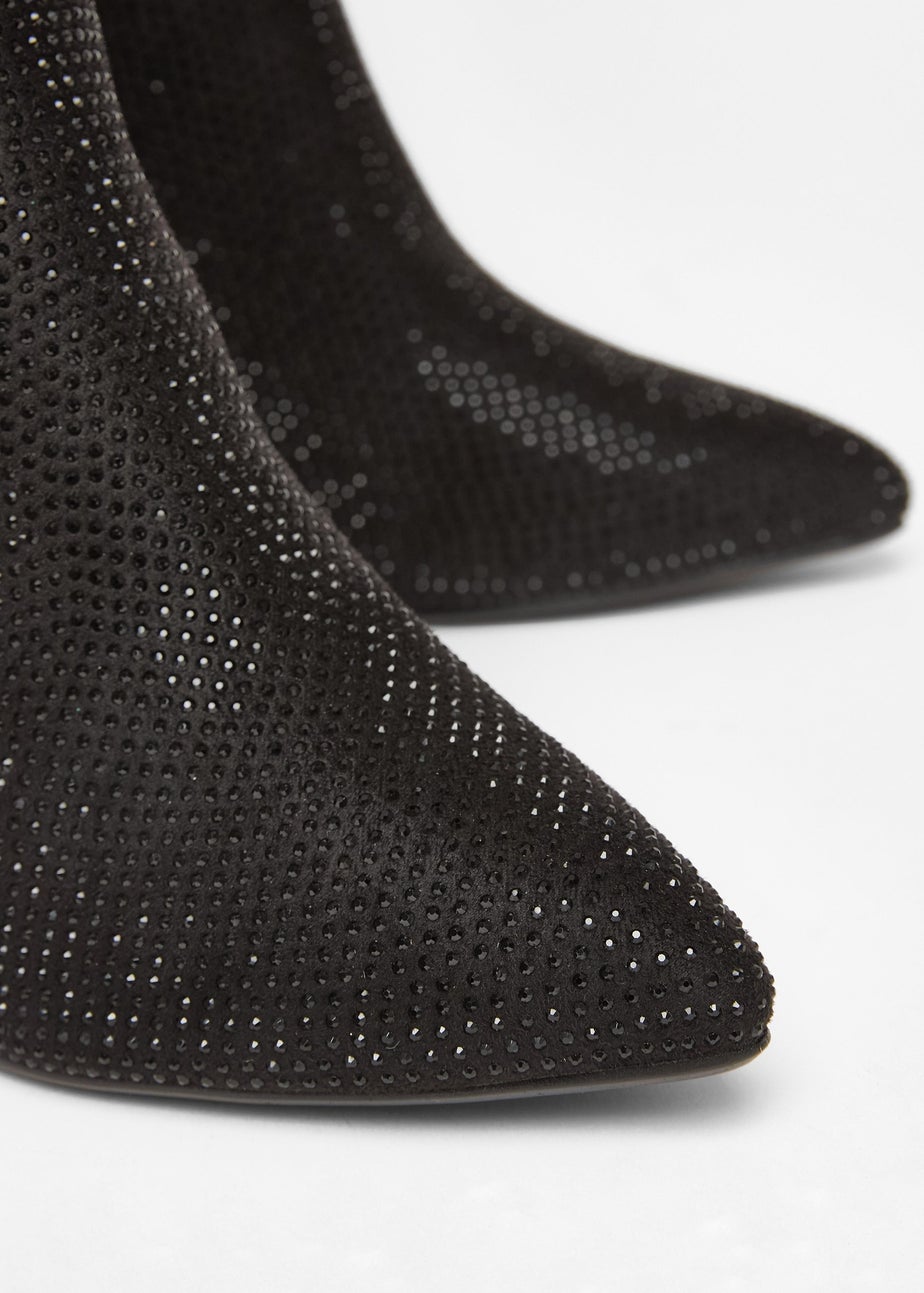Quiz Black Diamante Knee High Boot