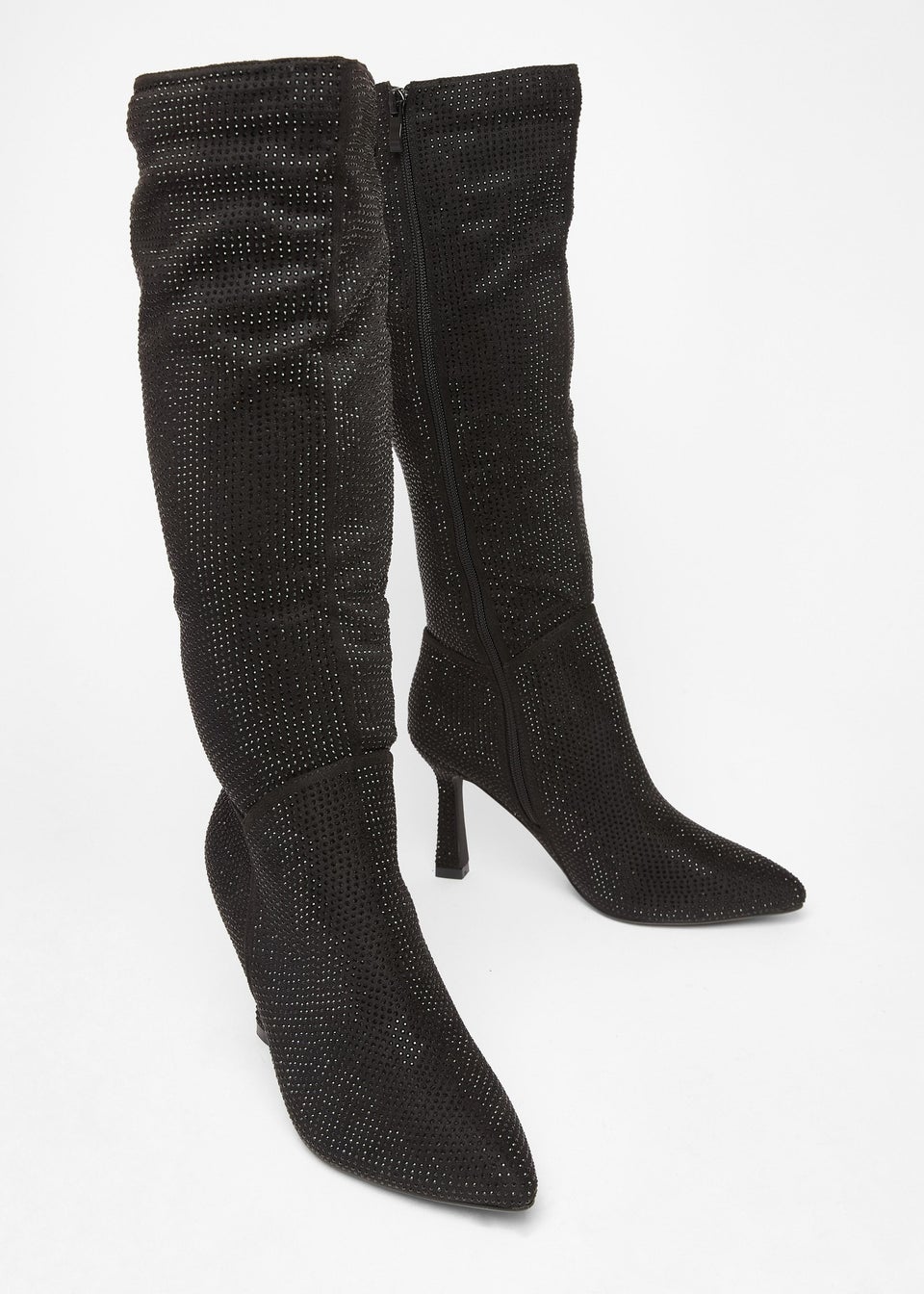 Quiz Black Diamante Knee High Boot