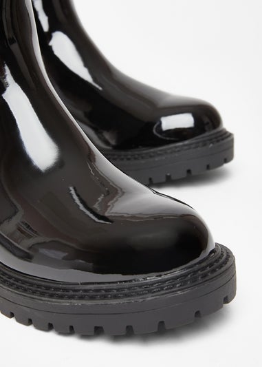 Quiz Black Wide Fit Faux Leather Chelsea Boots