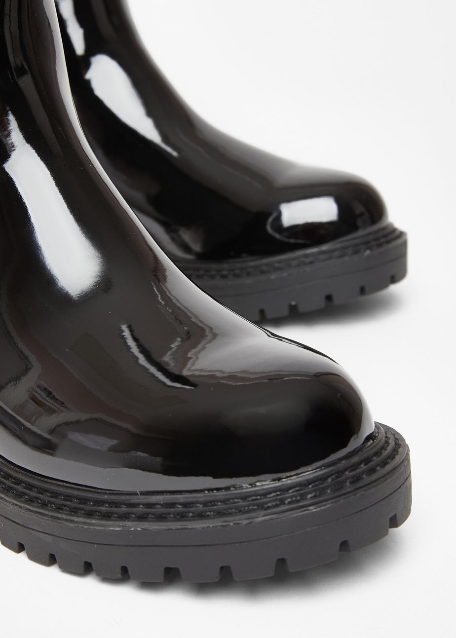 Quiz Black Wide Fit Faux Leather Chelsea Boots