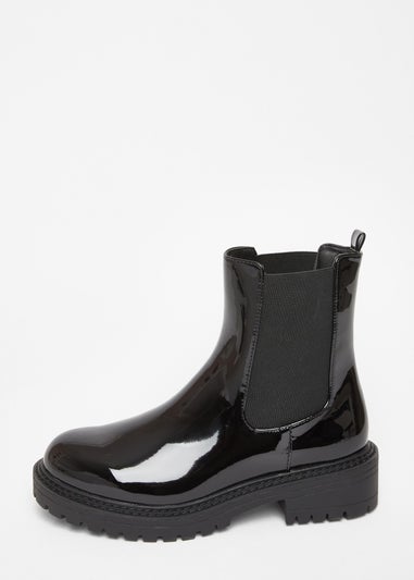 Quiz Black Wide Fit Faux Leather Chelsea Boots
